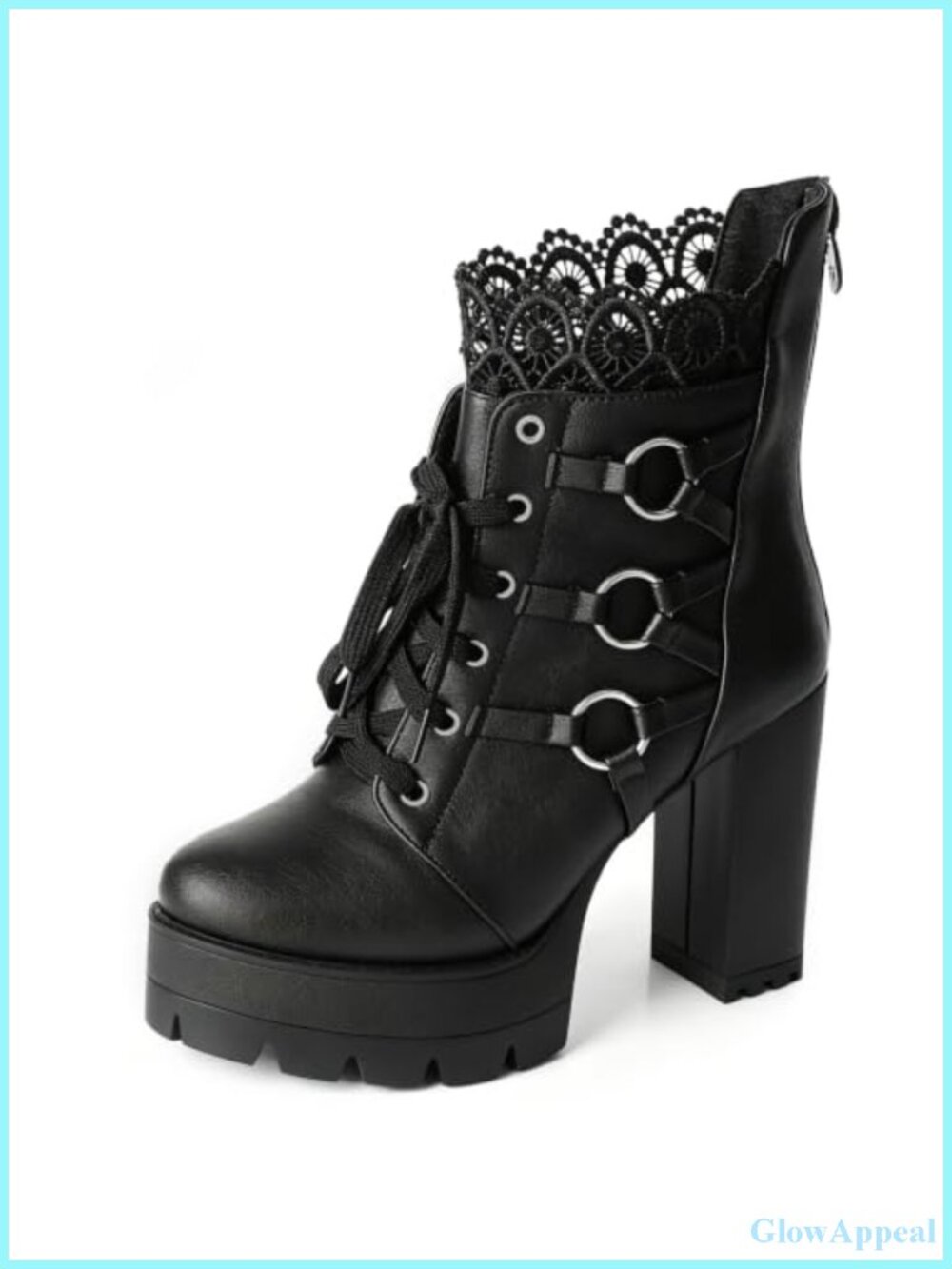 Goth Platform Combat Ankle Boots Women Lace Up High Heel Chunky Booties